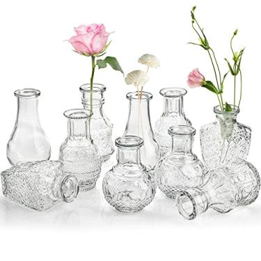Imagem de DEAYOU Pacote com 10 vasos de vidro transparente, pequeno vaso de flores para peça central, vasos pequenos para flores, mini frasco floral para decoração, festa de chá, mesa, plantas, casa, casamento,