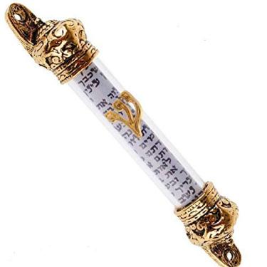 Imagem de Capa de coroa banhada a prata/banhado a ouro banhado a ouro 12,7 cm Mezuzah & Scroll, Judaica Israel Gift Jewish Door Mezuza de Jerusalém (coroa de ouro)