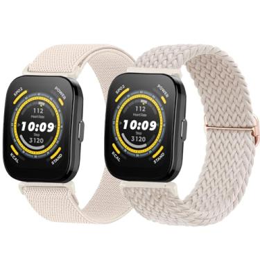 Imagem de TUCOMO Pacote com 2 pulseiras de relógio de nylon trançado elásticas compatíveis com Amazfit Bip 5/Balance/Cheetah/GTR 4/GTR 3 Pro/GTR 3/GTR 2/GTR 2e/GTR 47 mm, pulseiras de tecido elástico de 22 mm