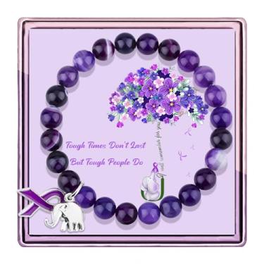 Imagem de ARHTF Pulseira de conscientização de elefante Alzheimer fita roxa conscientização Alzheimer pulseira de apoio à família Alzheimer presentes para apoio à demência, 7cm, Ametista, cordão de pulseira