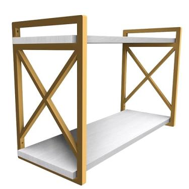 Imagem de Prateleira Estilo Industrial Suspensa 20x60cm com MDF BRANCO Estilo Industrial Funcionalidade Decoração Estante Moderna Cozinha Escritório Sala (DOURADO)