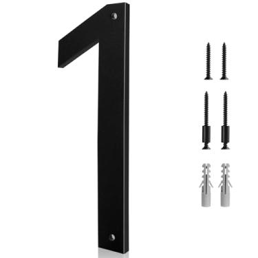Imagem de Números de casa de 25 cm para fora 1 - fácil instalação com conjunto de parafusos, inclui ferragens para montagem embutida ou flutuante, números de casa de endereço de acrílico preto fosco fosco para