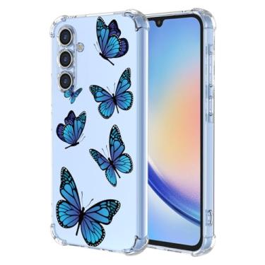 Imagem de KOARWVC Capa para Galaxy A34, Samsung A34 SM-A346E SM-A346B Capa de TPU macio com absorção de choque fina com padrão de borboleta protetora para Samsung Galaxy A34 borboleta azul