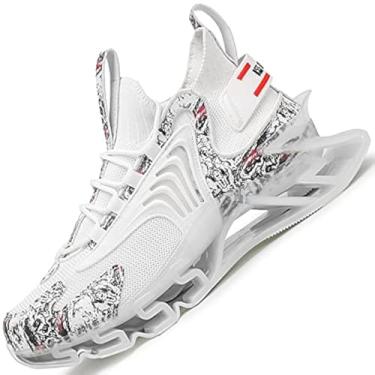 Imagem de GJUYC Tênis masculino tênis de corrida masculino trilha ar moda esporte homem atlético masculino basquete caminhada casual caminhadas masculino preto branco azul tamanho corredor respirável mulheres meninos crianças, Branco, 8