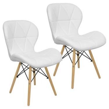 Imagem de Kit 2 Cadeiras Charles Eames Eiffel Slim Wood Estofada - Branca - Lian