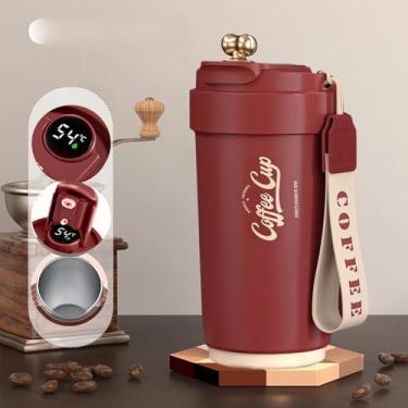 Imagem de Xícara de café, caneca de café isolada, à prova de vazamento, portátil, para acampar, copo de café de aço inoxidável, reutilizável, com tampas, garrafa térmica para bebidas quentes e frias (vermelho