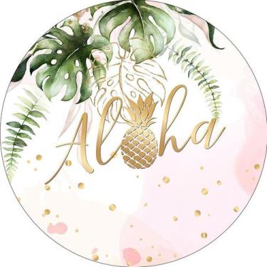 Imagem de Painel De Festa Redondo 1,50x1,50 - Tropical Aloha Aquarela Rosa 012 -