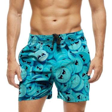 Imagem de Short Praia Shorts Banho Bermuda Verão Emojis Azul Triste Sad Cartoon 
