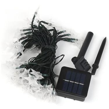 Imagem de Cordão LEDs Solar Lâmpadas Luzes Estrelas Amarela Natal 5m - Genérico