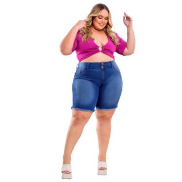 Imagem de Bermuda Short Jeans Plus Size Pedal Feminino Cintura Alta Ciclista - k