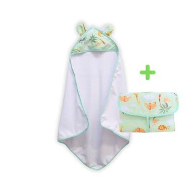 Imagem de kit Toalha de Banho Infantil com Capuz + Trocador de Fraldas Portátil 
