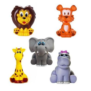 Imagem de Kit Com 5 Brinquedos De Vinil Para Bebê Maralex - Elefante, Leão, Tigr