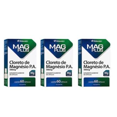 Imagem de Kit 3 Mag Plus Cloreto De Magnésio P.a. 60 Cápsulas Herbamed