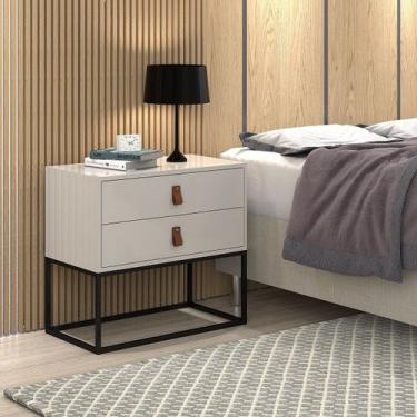 Imagem de mesa cabeceira estilo industrial 2 gavetas com puxador em couro base p