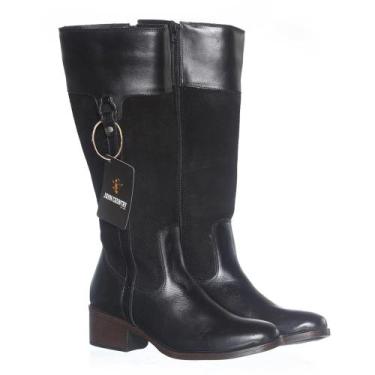 Imagem de Bota Montaria Feminina Em Couro Legítimo Preta Camurça Ref. Mont-Preta