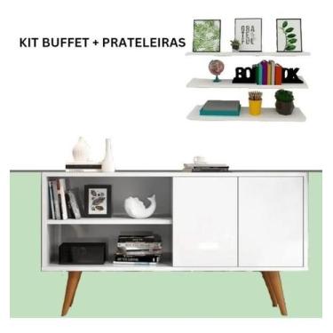 Imagem de Kit Três Prateleira Branca Acompanhado Com Buffet Para Quarto Moderno 
