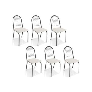 Imagem de Cadeira de Cozinha Noruega C077 Kit 6 Un Preto Fosco/Courano Branco - 