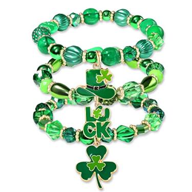 Imagem de NLCAC Pulseiras femininas de carnaval com glitter, coroa de flores de lis, pulseiras elásticas com contas douradas roxas e verdes, acessórios para festas de carnaval, Níquel, Miçanga