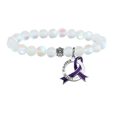 Imagem de UJIMS Pulseira de fita roxa para presente de conscientização da fibrose cística para pacientes com FC apoio CF Warrior Jewelry Pulmonologist Gifts, Aço inoxidável, aço inoxidável