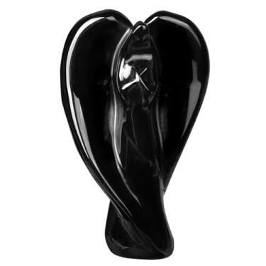Imagem de Nupuyai Natural Balck Obsidian Crystal Angel Statue for Home Office Decor, Hand Carved Pocket Stone Figurine Guardian Sculpture