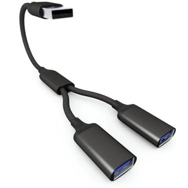 Imagem de Cabo divisor USB 1 IN 2 OUT 3 m, cabo de extensão USB 2.0 macho para fêmea dupla, dados duplos + carregador Y adaptador dividido Hub de porta USB para laptop, PC/computador, desktop, teclado/mouse,