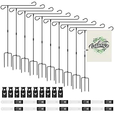 Imagem de Pacote com 10 suportes de bandeira de jardim para 34,3 cm de largura, 30,5 x 45,7 cm, suporte de mastro de bandeira de quintal, revestimento de metal, à prova de intempéries, com clipe antivento para
