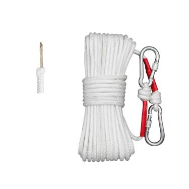 Imagem de Farsheo Corda de mastro de bandeira central de arame, 5/40.6 cm x 20.1 m com 2 peças de ganchos de pressão de aço inoxidável corda de bandeira central de poliéster trançado branco para polias de