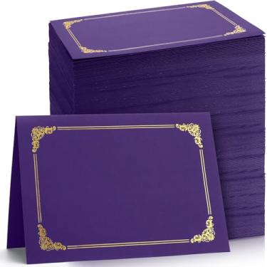 Imagem de Fainne 120 pacotes de porta-certificados a granel, capas de diploma borda dourada, capas de documentos para certificados de prêmio tamanho carta 21 x 27 cm, papel-cartão, documentos e cartolina (roxo)
