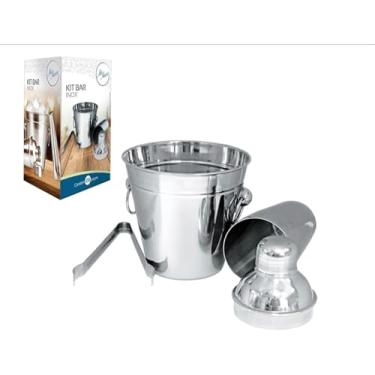 Imagem de Conjunto para Bar 3 Pçs em Aço Inox com Coqueteleira 500ml, Balde e Pegador Art House