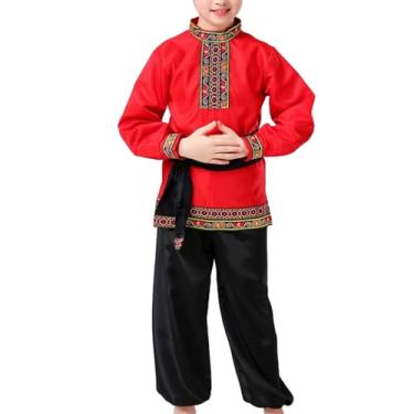 Imagem de Roupas de dança russa para meninos, 2 peças, roupa de dança tradicional com cinto, Vermelho, 12-13 Anos