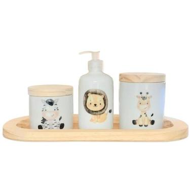 Imagem de Kit higiene bebê 4 peças Safari - Bandeja Oval, potes e porta álcool -