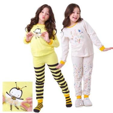 Imagem de Kit Pronto 4 Peças Pijama Macio Comprido, Longo Infantil 2 Camisas  2 