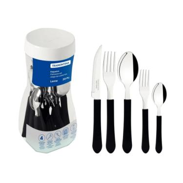 Imagem de Faqueiro Talher LEME PRETO 20 Peças Tramontina aço inox + pote multiuso