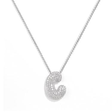 Imagem de KissYan Colar com letras de bolha, banhado a ouro 14 K, corrente com pingente com inicial de balão, colar delicado de zircônia cúbica, presente para mulheres, M-20mm, Latão, Zircônia cúbica