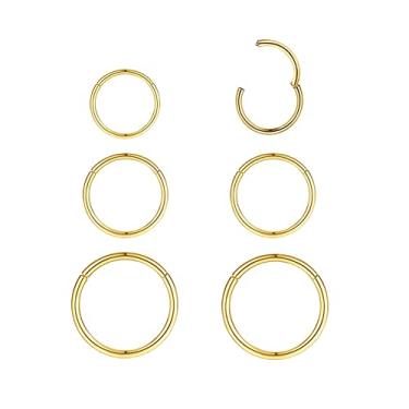Imagem de KREZIP Anel de nariz dourado 16G 18G 20G 316L Anel de nariz articulado de aço inoxidável anéis de septo cartilagem daith tragus hélice brincos de argola hipoalergênico piercing corporal joia para mulheres homens meninas, 18G 6mm 8mm 10mm, Aço inoxidável, Sem pedras preciosas