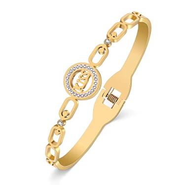 Imagem de RAIDIN Bracelete banhado a ouro 18 k de aço inoxidável com zircônia cúbica e strass e cristal de zircônia cúbica, joias para mulheres e meninas presente, Moderate, Aço inoxidável, Zircônia cúbica