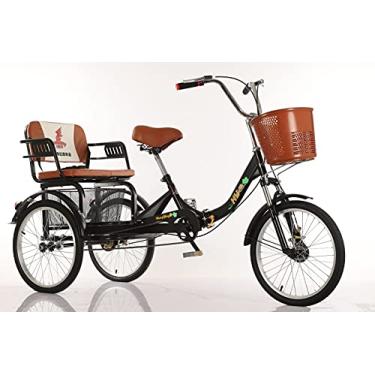 Imagem de Triciclo dobrável para adultos, pedal alimentado por humano, 3 rodas, corrente única, triciclo velho de 50 cm com cesta traseira + assento ampliado para pegar e deixar crianças