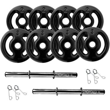 Imagem de Kit Anilhas Emborrachada PRETA 20kg + 2 Barras 40cm-Unissex