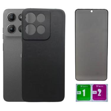 Imagem de Kit Capa Aveludada Preta Para Moto G75+ Película Privacidade - Mustang