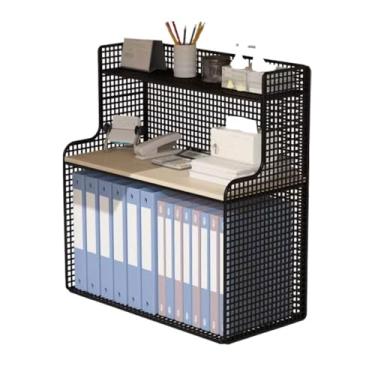 Imagem de Suporte para livros Estante de mesa aberta de 3 camadas, prateleira de armazenamento autônoma multiuso de rede de ferro, com divisórias de madeira, organizador de rack de exibição Estante(L35xW22xH56