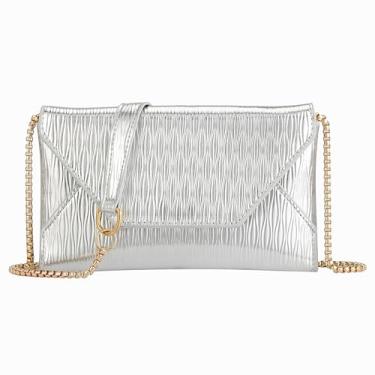 Imagem de Ayliss Bolsas de mão para noite para mulheres, formal, festa de casamento, coquetel, formatura, alça de ombro, envelope com corrente, Prata, Small