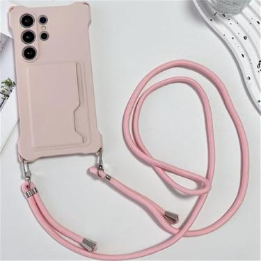 Imagem de Capa de silicone com compartimento para cartão crossbody para Samsung Galaxy S22 23 24 Ultra Plus S23 Fe A54 A14 A34 A53 A15, rosa, para A12 5G