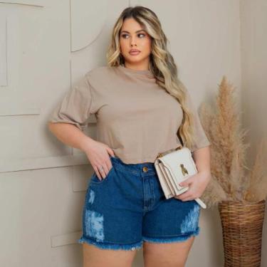 Imagem de Blusinha Cropped Feminina Camista Curta Moda Plus Size - Donna Lu, Beg