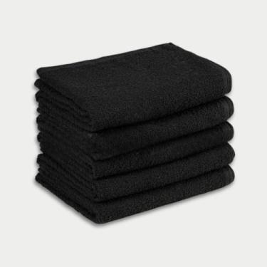 Imagem de Kit com 10 Toalhas de Rosto para Salão de Beleza Barbearia Manicure Algodão para Uso Profissional Resistente a Lavagens(Preto)