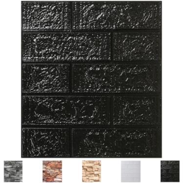 Imagem de Pacote com 10 painéis de parede 3D que descascam e colem, papel de parede 3D de espuma à prova d'água, papel de parede autoadesivo de espuma para quarto, banheiro, cozinha (34,8 x 38,4 cm)