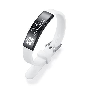 Imagem de AOAMID Pulseiras médicas de silicone personalizadas esportivas ajustáveis sem emergência com gravação à prova d'água pulseiras de alerta de identificação médica para homens e mulheres, ML, Metal, Sem pedras preciosas