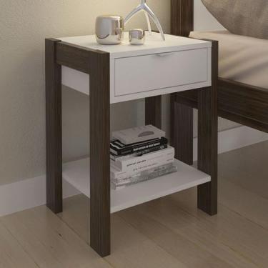 Imagem de Mesa de Cabeceira 1 Gaveta com Tomada Az1016 Branco/Nogal. - Tecno Mob