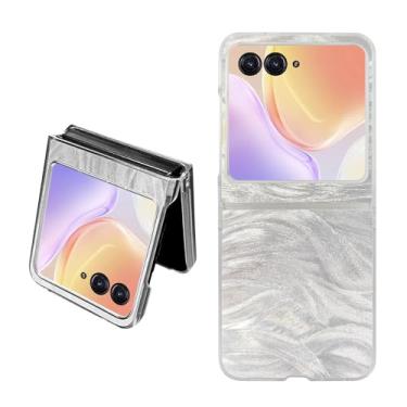 Imagem de Fourmor Capa dobrável para celular Motorola Razr 2024/2025 - Padrão a laser - à prova de quedas - Resistente a choques - Prata leve