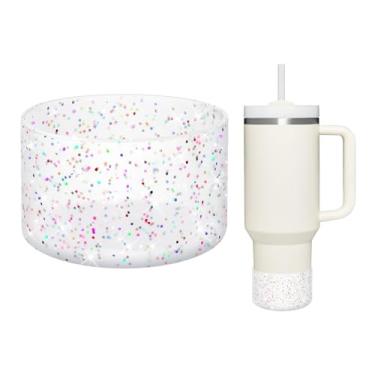 Imagem de WUQID Bota protetora de silicone brilhante, compatível com Stanley Tumbler de 567 a 1,134 ml e garrafa de água Hydro Flask de 340 a 680 g e mais garrafas/copos inferior de 7 a 7,5 cm, a capa de manga