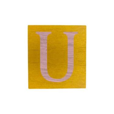 Imagem de Cubo Amarelo Letra Rosa Bebê Festa Chá de Bebê Decoração 8x8x8 Cm Mdf 